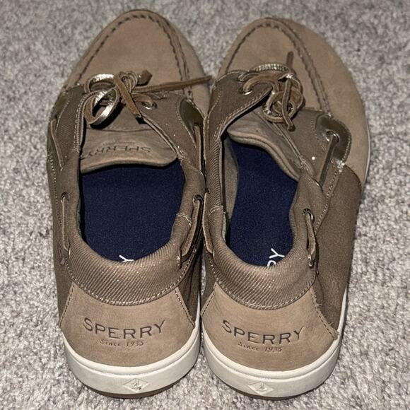 SPERRY Top-Sider memory foam women’s size 9.5 slip on tan gold glitter accents - Picture 4 of 11
